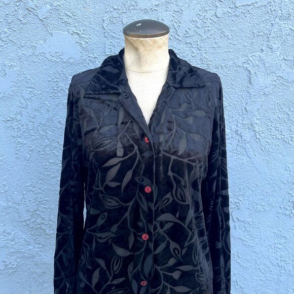 Vintage Velvet Burnout Blouse Size Small 90s Whimsygoth - Picture 2 of 9